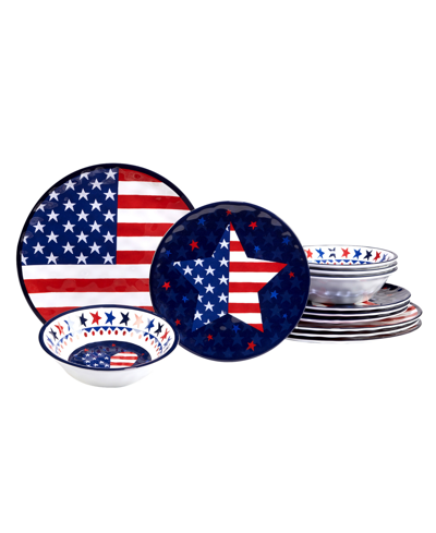 Certified International Stars And Stripes Melamine Dinner Set, 12 Piece In Red