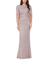 Betsy & Adam Cape Sleeve Trumpet Gown In White Pink Gold