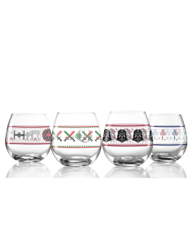 Joyjolt Star Wars Ugly Sweater Collection 15 oz Stemless Drinking Glass, Set Of 4 In Clear