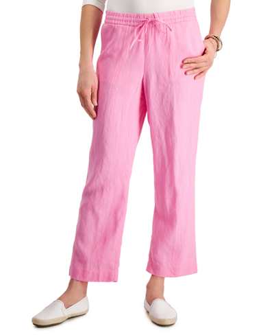 Charter Club Petite 100% Linen Drawstring Pants, Created For Macy's In Bubble Bath