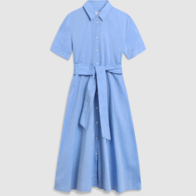 Woolrich Long Lightweight Dress In Chambray Cotton In Light Blue