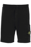 Stone Island Bermuda Shorts In Garmentdyed Cotton Fleece In Black