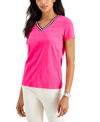 Tommy Hilfiger Women's Striped V-neck Short-sleeve T-shirt In Hibiscus