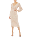 Mac Duggal Sequin Surplice Faux Wrap V Neck Blouson Sleeve Dress In Nude