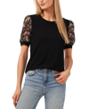 Cece Embroidered Puff Sleeve Top In Rich Black