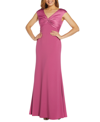ADRIANNA PAPELL V-NECK SATIN & CREPE GOWN