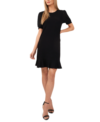 Cece Puffed Dot Sleeve Dress In Rich Black