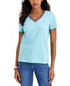 Tommy Hilfiger Women's Striped V-neck Short-sleeve T-shirt In Mint