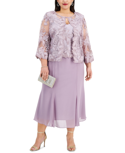 Alex Evenings Plus Size A-line Dress With Lace Mock Jacket In Smokey Orchid