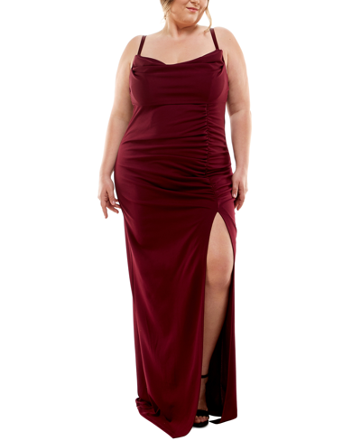 Emerald Sundae Trendy Plus Size Cowlneck Side-ruched Maxi Dress, Created For Macy's In Red