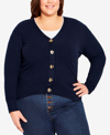AVENUE PLUS SIZE RIBBED KNIT BUTTON CARDIGAN SWEATER