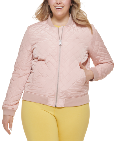 Levi's Plus Size Trendy Diamond Quilted Bomber Jacket In Peach Blossom