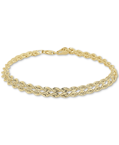 Italian Gold Double Row Twisted Heart Link Bracelet In 14k Gold