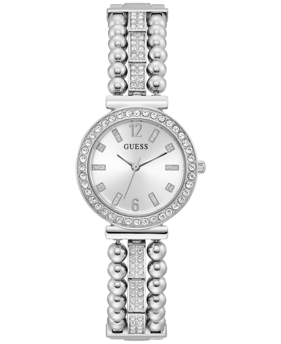 Guess Women's Crystal Beaded Stainless Steel Bracelet Watch 30mm In Silver-tone