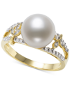 BELLE DE MER CULTURED FRESHWATER PEARL (9MM) & DIAMOND (1/6 CT. T.W.) OPENWORK RING IN 14K GOLD, CREATED FOR MACY