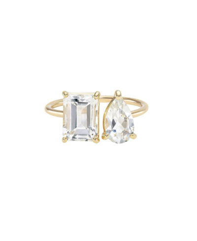 Zoe Lev 14k Yellow Gold White Topaz Toi & Moi Ring