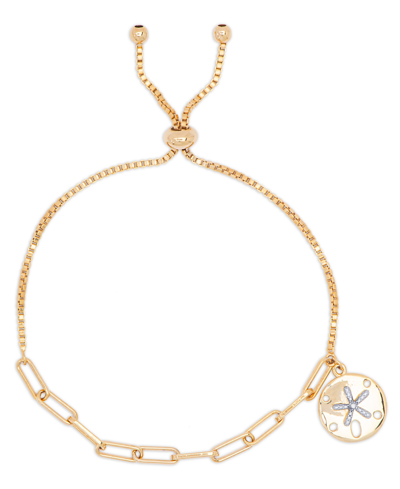 Macy's Diamond Accent Sandollar Paperclip Bracelet In 14k Gold Plate In Gold-plated