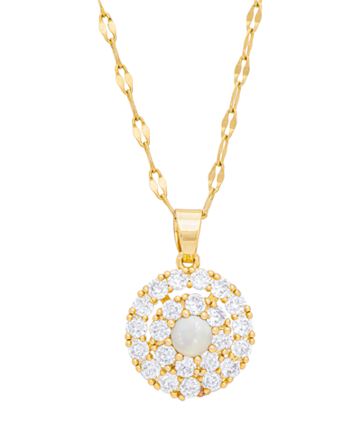 Macy's Simulated Gemstone And Cubic Zirconia Spinner Pendant 18" Birthstone Necklace In 14k Gold Plate In October,simulated Opal