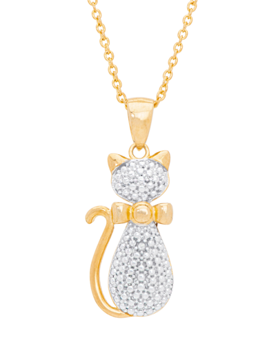Macy's Diamond Accent Cat Pendant 18" Necklace In 14k Gold Plate In Gold-plated