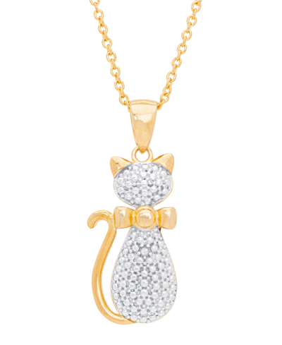 Macy's Diamond Accent Cat Pendant 18" Necklace In 14k Gold Plate