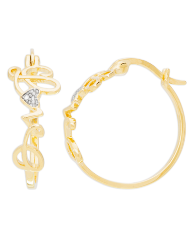 Macy's Diamond Accent Love Hoop Earrings In 14k Gold Plate In Gold-plated