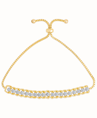 Macy's Diamond Accent Rope Edge Adjustable Bolo Bracelet In 14k Gold Plate In Gold-plated