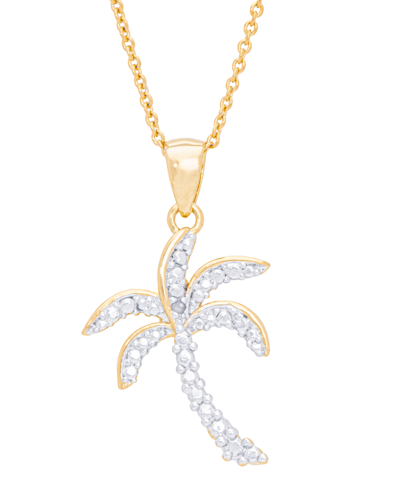 Macy's Diamond Accent Palm Tree Pendant 18" Necklace In 14k Gold Plate In Gold-plated