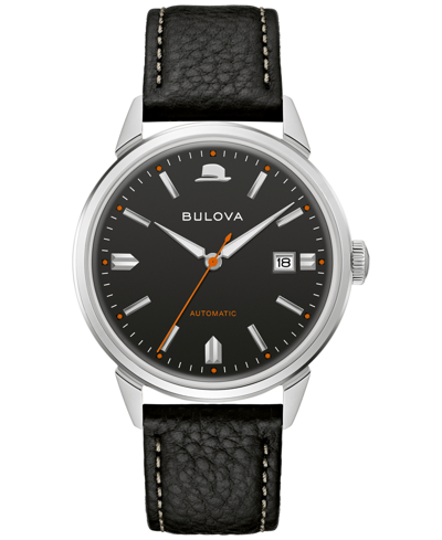 BULOVA MEN'S FRANK SINATRA SUMMER WIND AUTOMATIC BLACK LEATHER STRAP WATCH 40MM