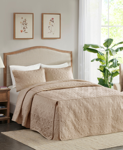 Madison Park Quebec Open Corner Pleated Quilted Bedspread, King In Khaki