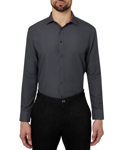 Calabrum Men's Regular Fit Solid Wrinkle Free Performance Dress Shirt In Charcoal