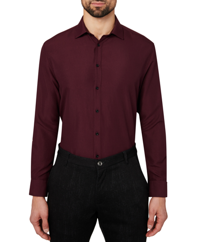 Calabrum Men's Regular Fit Solid Wrinkle Free Performance Dress Shirt In Burgundy