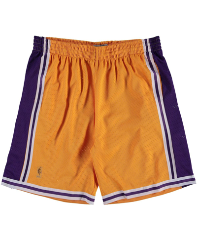 MITCHELL & NESS MEN'S MITCHELL NESS GOLD LOS ANGELES LAKERS BIG TALL HARDWOOD CLASSICS SWINGMAN SHORTS