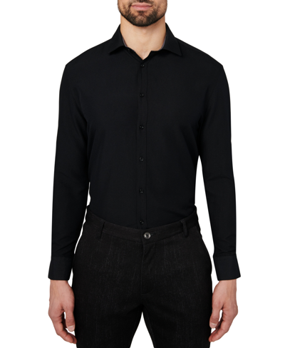 Calabrum Men's Regular Fit Solid Wrinkle Free Performance Dress Shirt In Black