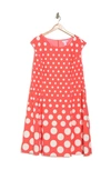 London Times Polka Dot Fit & Flare Dress In Coral/ White