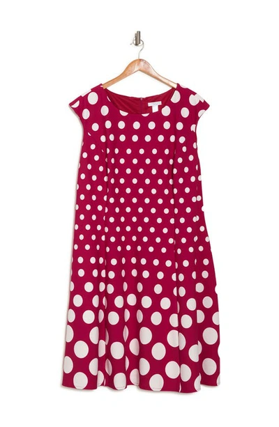 London Times Polka Dot Fit & Flare Dress In Red/ Wht