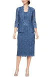 Slny Lace Sequin Detail Dress & Jacket 2-piece Set In Wed