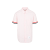 Thom Browne Short Sleeve Grosgrain Cuff Detail Cotton Seersucker Shirt In Pink &amp; Purple