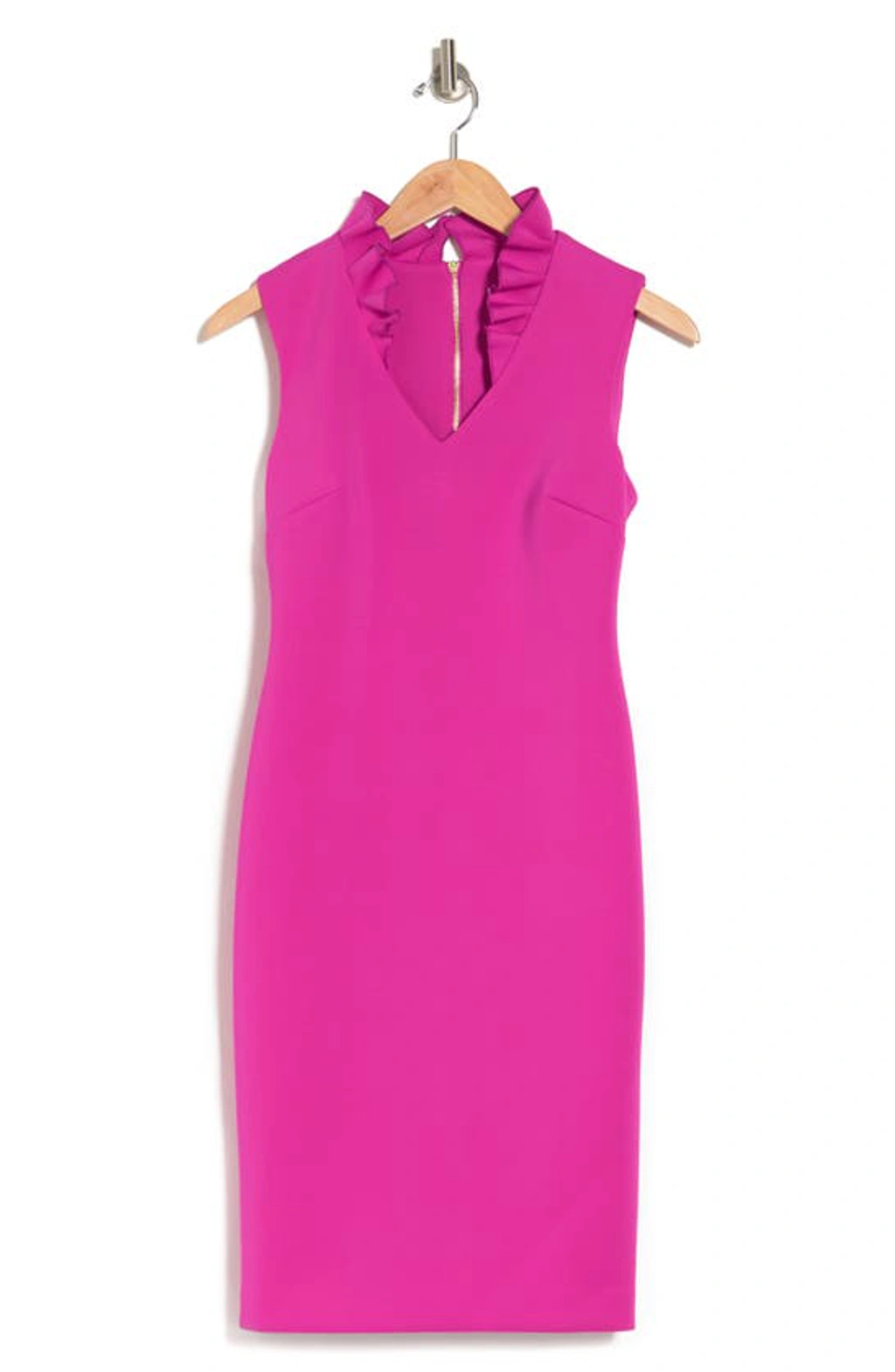 calvin klein hot pink sheath dress Calvin Klein Ruffle Neck Sheath Dress In Shocking Pink