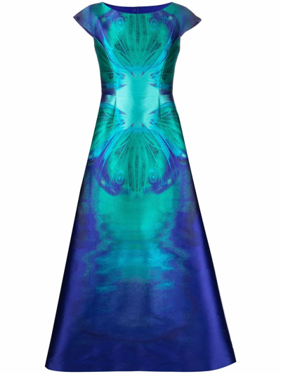 Alberta Ferretti Butterfly-print A-line Gown In Blue