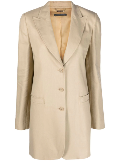 Alberta Ferretti Longline Single-breasted Blazer In Beige