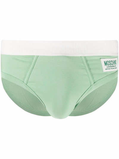 Moschino Logo-patch Cotton Briefs In Green
