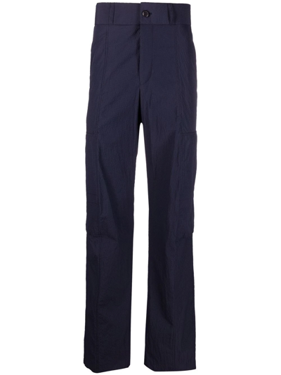 Ferragamo Multi-pocket Seersucker Trousers In Blue