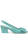 Ferragamo Slingback Briget In Turquoise Paint In Blue