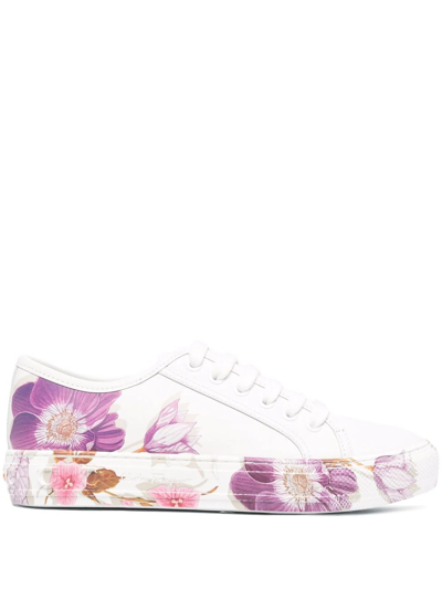 Ferragamo Borg Floral-print Leather Sneakers In White