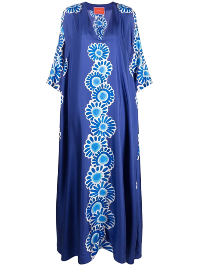 La Doublej Muumuu Floral-print Maxi Dress In Blue Placee