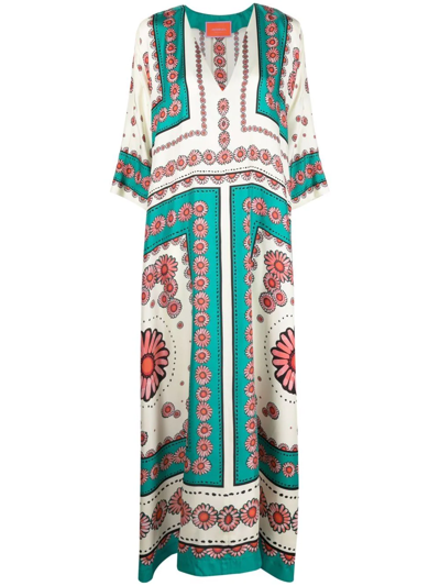 La Doublej Muumuu Floral-print Silk-twill Maxi Dress In Multi