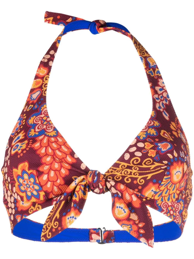 La Doublej Floral-print Bow-detail Bikini Top In Taranta
