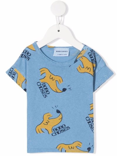 Bobo Choses Baby Sniffy Dog Printed Cotton T-shirt In Blue