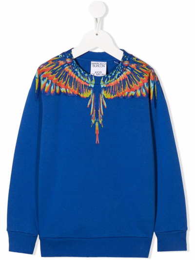 Marcelo Burlon County Of Milan Kids' Tempera Wings Print Sweatshirt In Royal Blue
