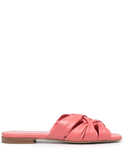 Emporio Armani Flat Leather Slides In Pink